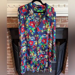 Tara Jarmon Navy Floral Button-Front Dress